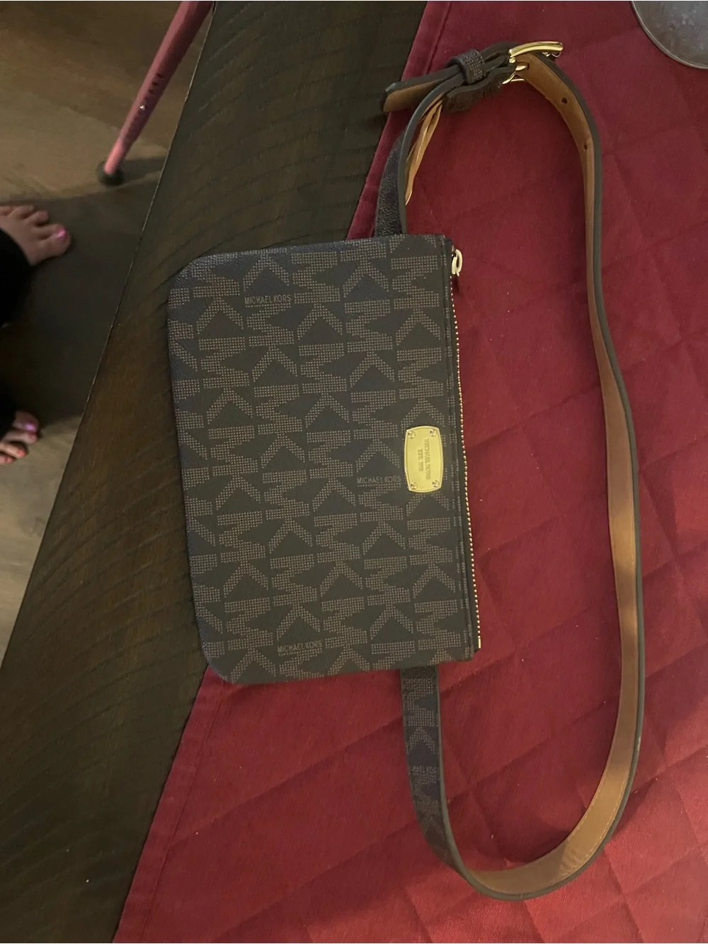 Michael Kors Brown and Black Signature Crossbody Wristlet